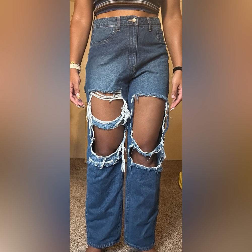 Fashion Nova Ripped Blue Boyfriend Jeans